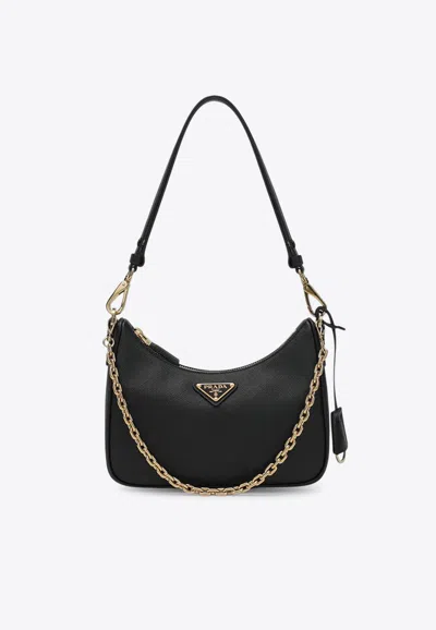 Prada Mini Re-edition Shoulder Bag In Saffiano Leather In Black