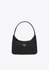 Prada Mini Re-edition Studded Shoulder Bag In Black