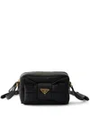 Prada Re-nylon And Nappa Leather Mini Shoulder Bag With Bow In Black