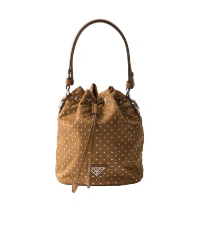 Prada Re-nylon Mini-bag With Studs In Brandy