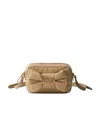 Prada Re-nylon And Nappa Leather Mini Shoulder Bag With Bow In Camel Brown