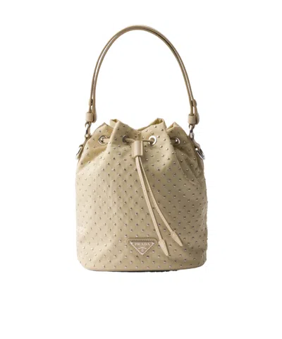 Prada Re-nylon Mini-bag With Studs In Desert Beige