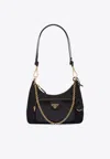 Prada Mini Re-nylon Triangle Logo Shoulder Bag In Black