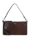 Prada Mini Rectangular Leather Pouch Handbag With Detachable Shoulder Strap In Marrone