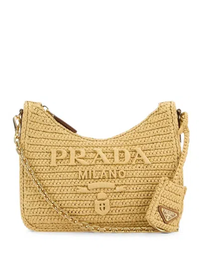 Prada Mini Re-edition 2005 Raffia Shoulder Bag In Pattern