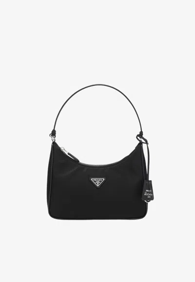 Prada Mini Re-edition Logo Shoulder Bag In Black