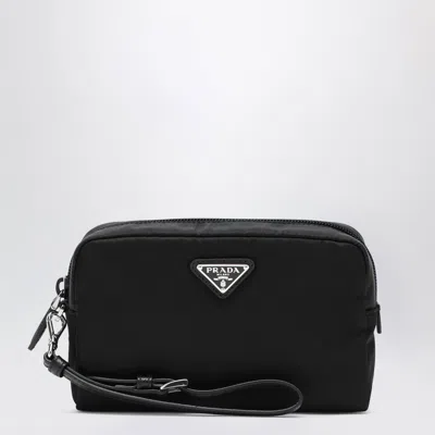 Prada Mini Re-nylon Necessaire Pouch With Adjustable Wrist Strap In Black