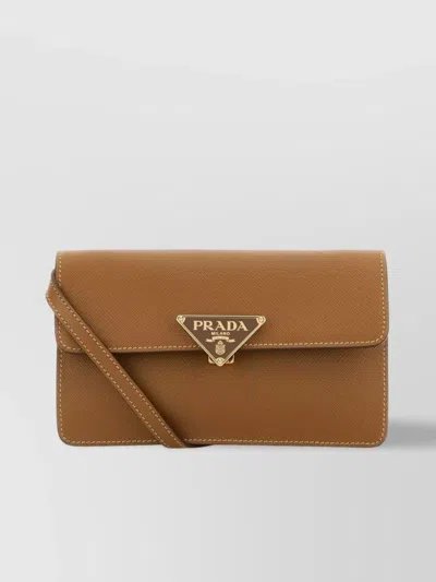 Prada Mini Sac Bandoulière En Cuir Biscuit In Brown