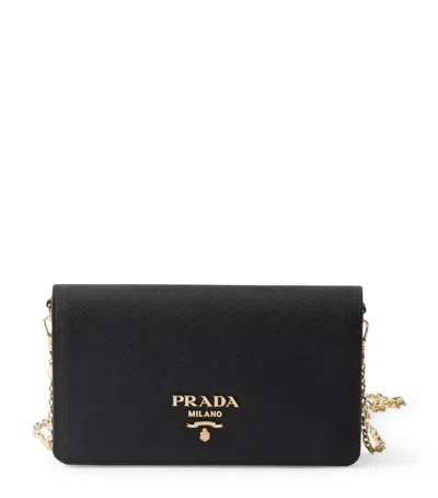 Prada Saffiano Mini Leather Shoulder Bag In Black
