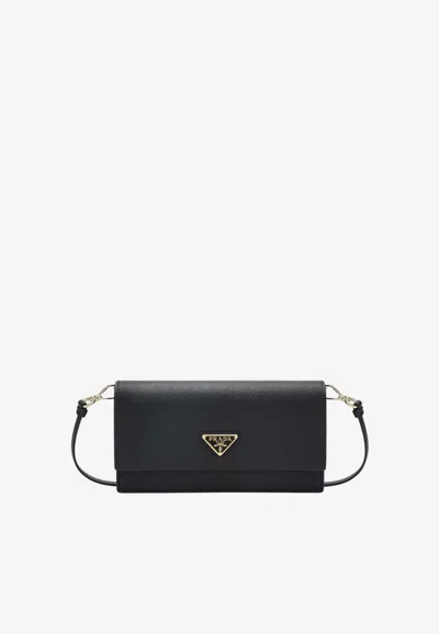 Prada Mini Saffiano Leather Clutch Bag In Blue