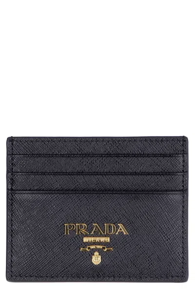 Prada Mini Saffiano Leather Credit Card Holder In Black