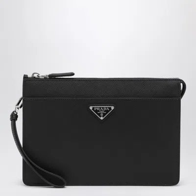Prada Mini Saffiano Leather Pouch In Black