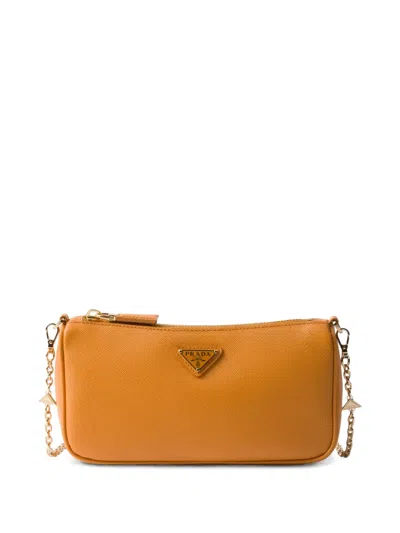 Prada Mini Saffiano Leather Shoulder Bag In 橘色