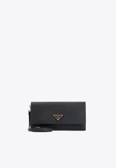 Prada Mini Saffiano Leather Shoulder Bag In Black