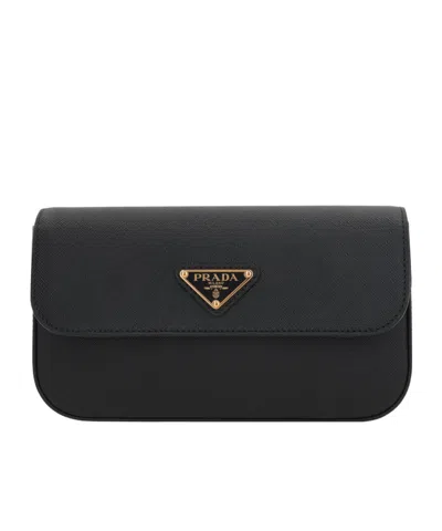 Prada Mini Saffiano-leather Shoulder Bag In Black