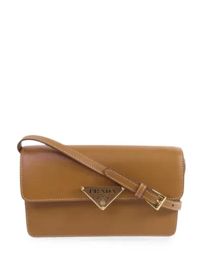 Pre-owned Prada Mini Saffiano Leather Shoulder Bag In Brown