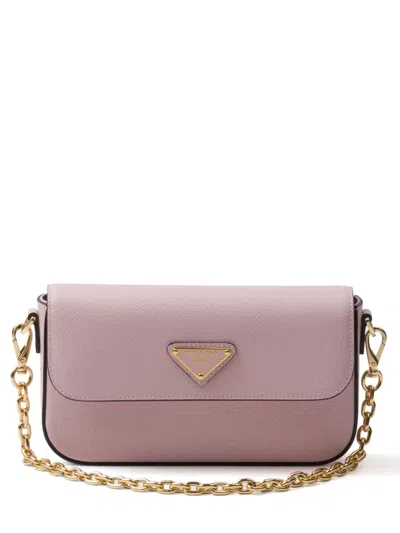 Prada Mini Saffiano-leather Shoulder Bag In Pink