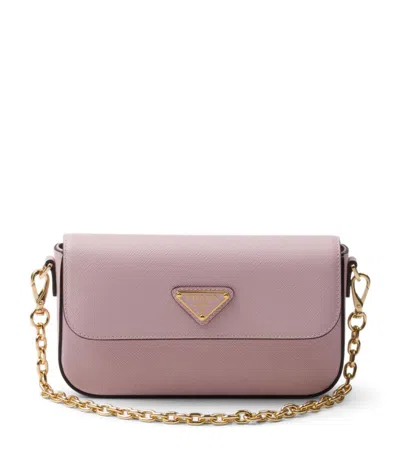 Prada Mini Saffiano Leather Shoulder Bag In Pink