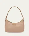 Prada Mini Saffiano Leather Shoulder Bag With Adjustable Strap In Cammeo