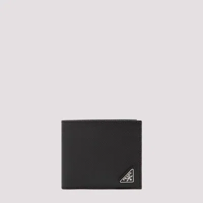 Prada Mini Saffiano Leather Wallet In Black
