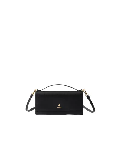 Prada Mini Saffiano Leather Wallet In Black