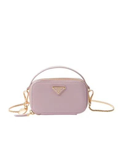 Prada Mini Zip Saffiano Leather Crossbody Bag In Snow Pink