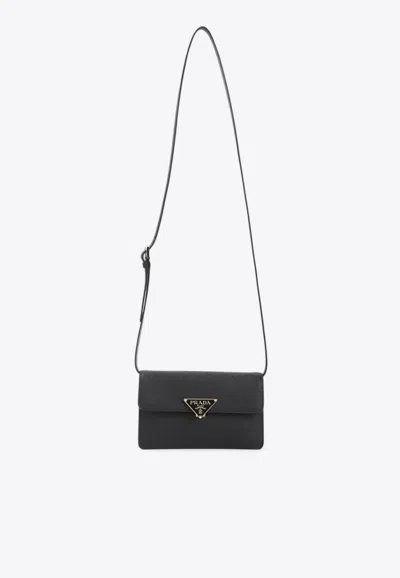 Prada Mini Saffiano Shoulder Bag In Black