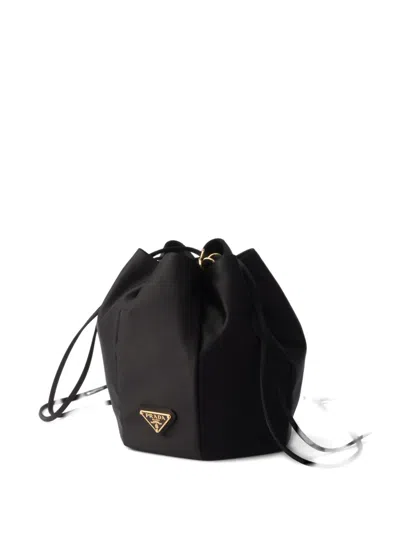 Prada Mini Satin Bucket Bag In Black