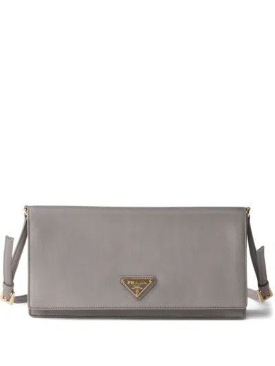 Prada Mini Satin Shoulder Bag In Gray