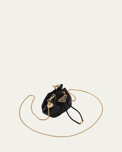 Prada Mini Sequin Drawstring Bucket Bag In F0002 Nero