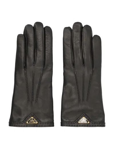Prada Mini Short Leather Gloves With Cashmere Lining In Black