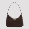 Prada Triangle Logo Suede Shoulder Bag In White