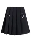 Prada Flared Pleated Skirt With Front Rings And Classic Finish In Blue