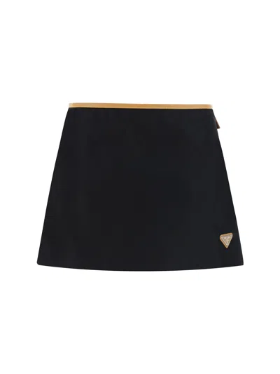 Prada Textured Shearling Mini Skirt In Black