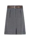 Prada Gessato Belted Paperbag Skirt In Gray