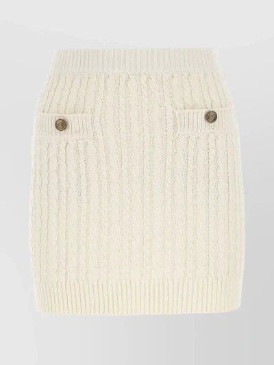 Prada Mini Skirt With Elastic Waist And Decorative Buttons In Cream