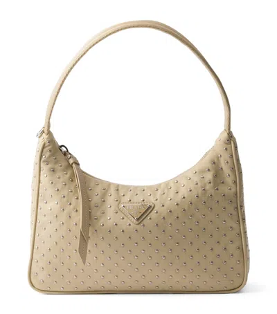 Prada Mini Studded Re-nylon Re-edition Shoulder Bag In Neutral
