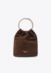 Prada Mini Suede Bucket Bag In Brown