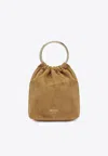Prada Mini Suede Bucket Bag In Brown