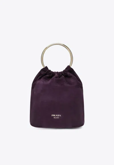Prada Mini Suede Bucket Bag In Purple
