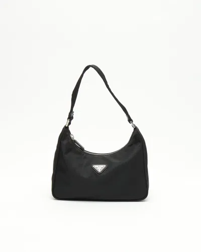 Prada Mini Tessuto Hobo Bag In Black