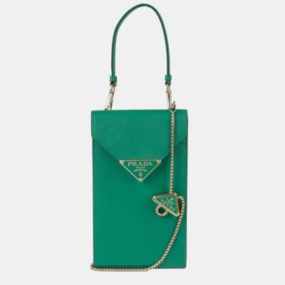 Pre-owned Prada Mini Triangle Logo Chain Tote And Shoulder Bag In Green