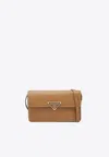 Prada Mini Triangle Logo Leather Shoulder Bag In Brown