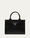 Prada Mini Triangle Logo Leather Tote Bag In F0002 Nero