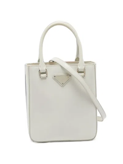 Pre-owned Prada Mini Triangle-logo Tote Bag In White