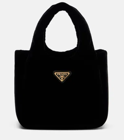 Prada Mini Velvet Top-handle Bag In Black