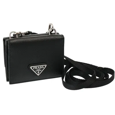 Pre-owned Prada Mini Wallet With Leather Neck Strap Men's Women's 2mr035 Qhh F0002 Black