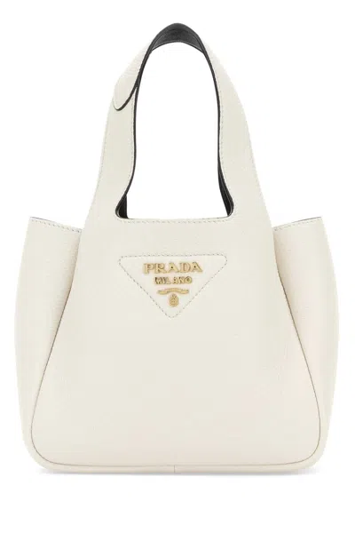 Prada Mini White Calf Leather Handbag In Neutral