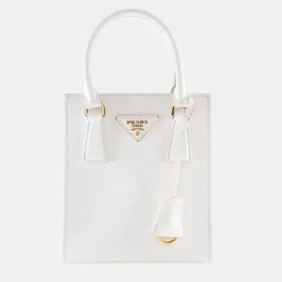 Pre-owned Prada Mini White Saffiano Tote