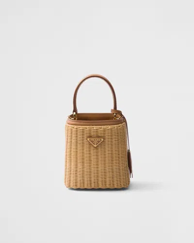Prada Mini Wicker And Leather  Panier Bag In Natural